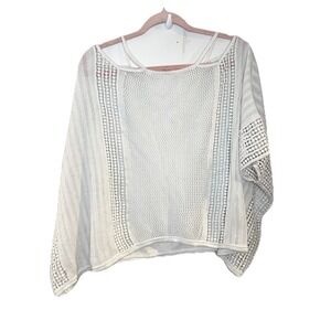 Free People White Crochet Knit Echo Poncho Cold Shoulder Coverup Beach Boho S